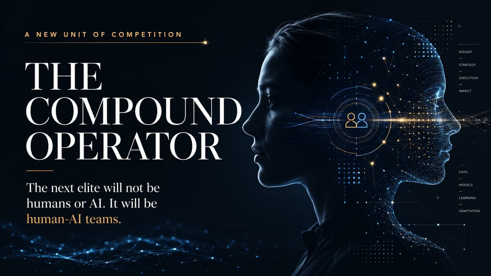 A human profile joined with a digital intelligence profile, representing a compound human-AI operating system.